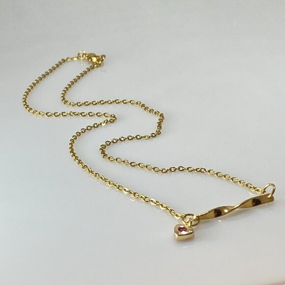 Gold Plated Stainless Steel Twisted Bar and Heart Necklace - Picture 6 of 7